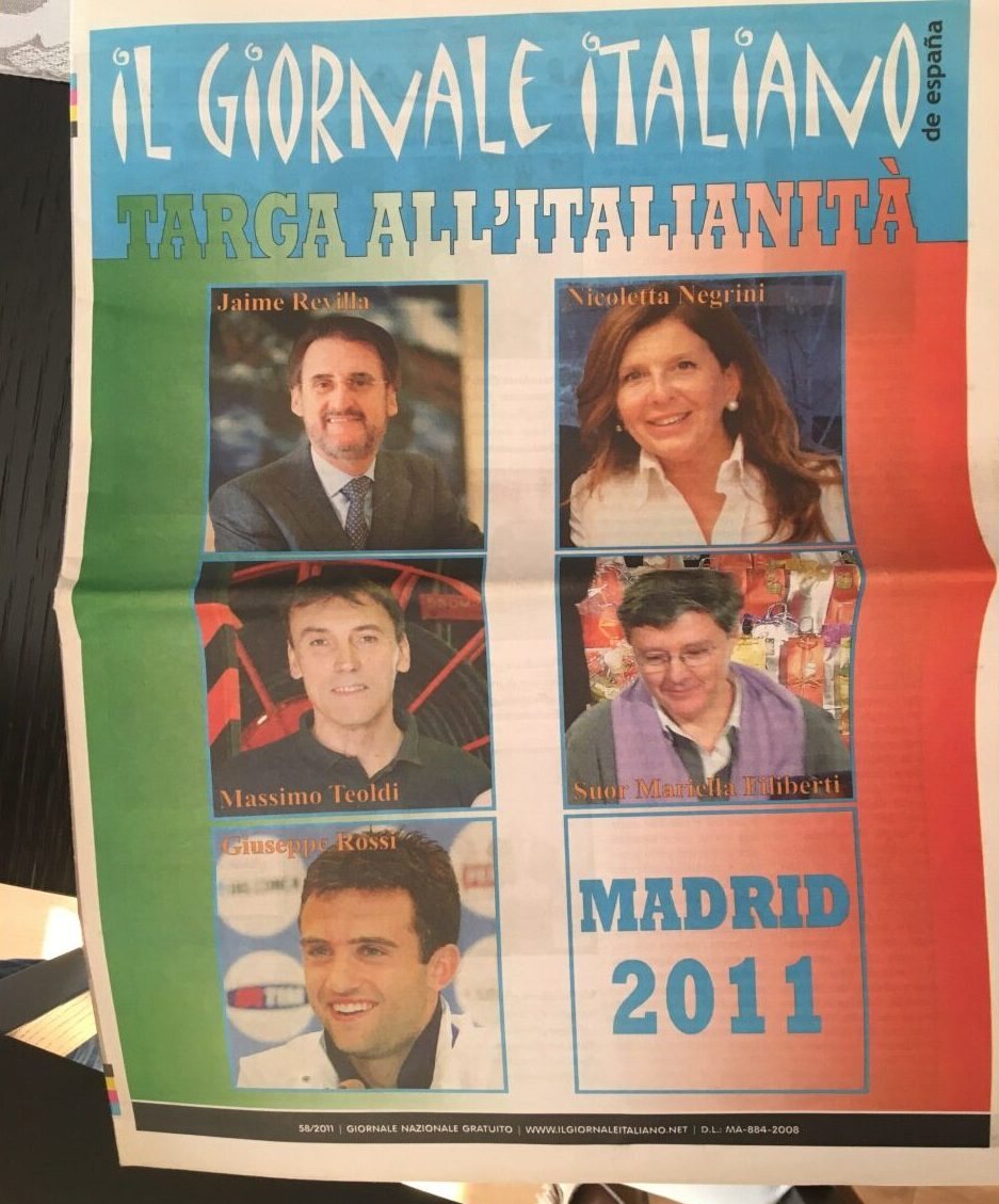 Portada del periódico Il Giornale Italiano con la Targa all'italianità Madrid 2011